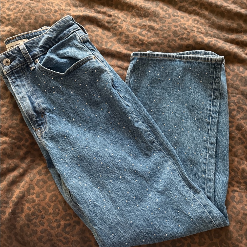 Abercrombie & Fitch Light Blue Straight Leg Jeans with Rhinestone Dots